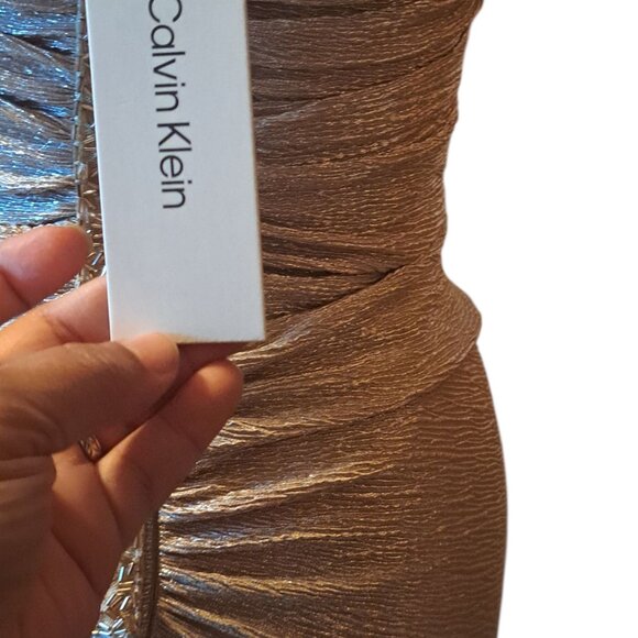 Calvin Klein One-Shoulder Gown with Side Ruching and Beaded Detail -Size 12-NWT - Picture 5 of 6